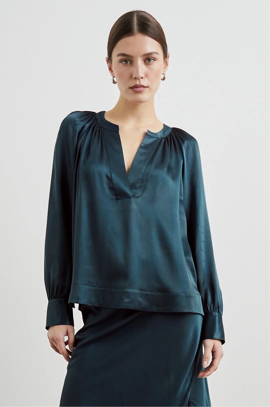 Rails Longsleeve Satin Teal Blouse Boho Flowy Size Medium